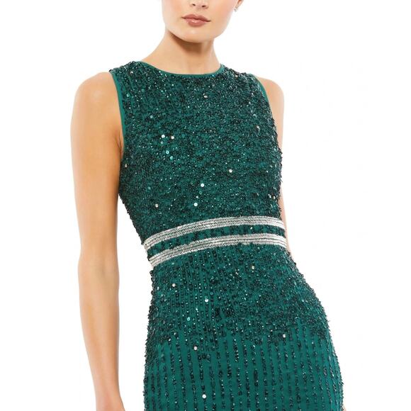 Mac Duggal Midi Sheath Dress Sleeveless High Neck Beaded Sequin Green Size 2 - Picture 15 of 15